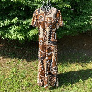 70s vintage maxi dress | S-M | Hawaiian abstract  1970s  debr's Waikiki Hawaii